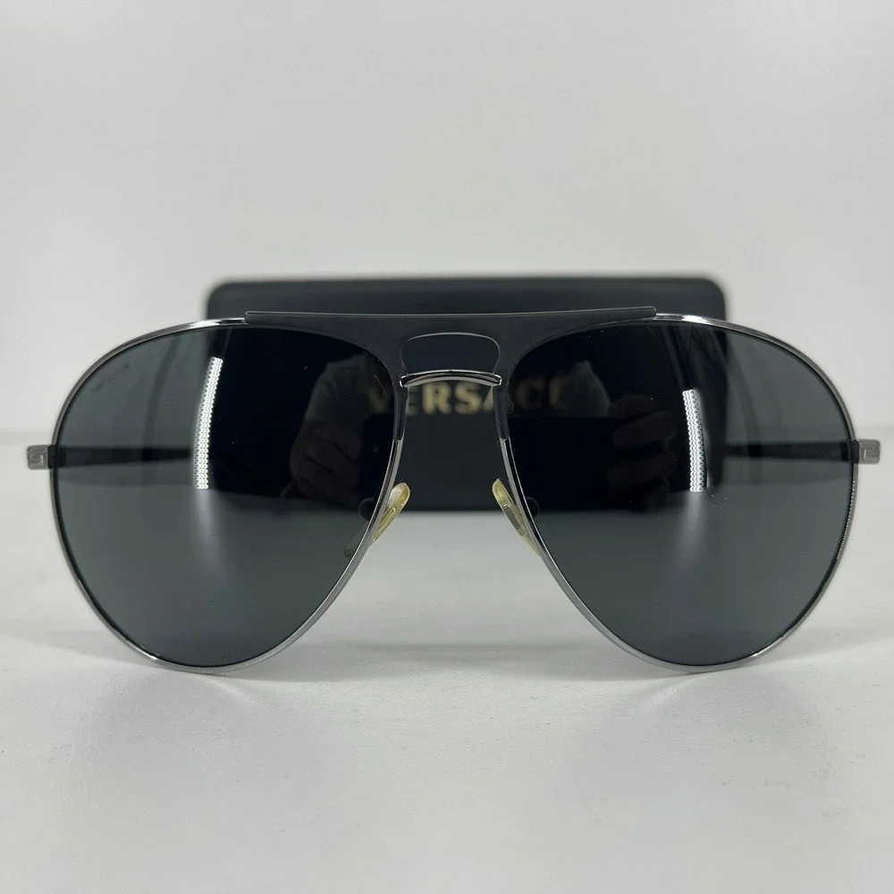 Versace Aviator Sunglasses Gunmetal Greek Key Mod 2164 1001/87 60-15 140 3N